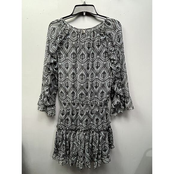 Misa Los Angeles Genette Dress Womens small Black V-Neck Short Ruffle Geo - Picture 2 of 8